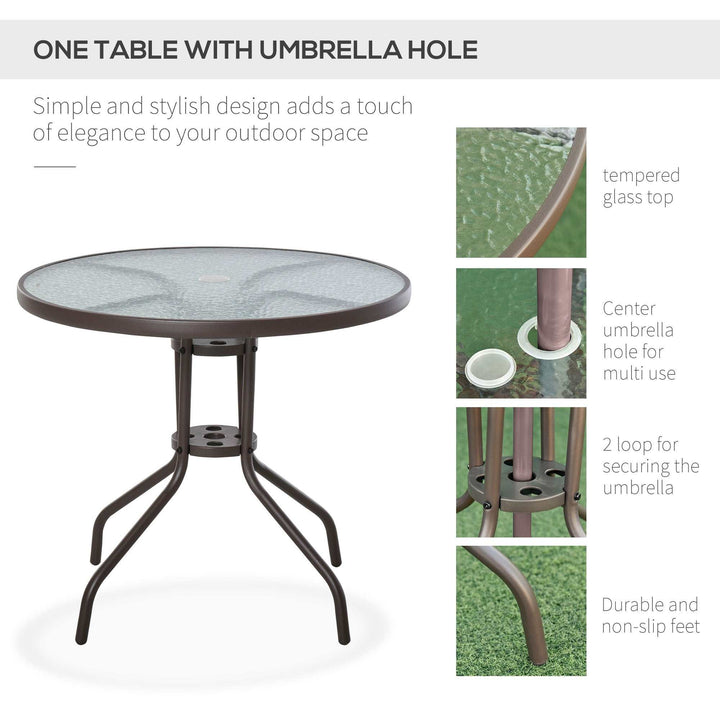 6-Piece Patio Dining Set With Umbrella, Folding Chairs &amp; Glass Table, Beige - Outdoor Meal Setup Backyard Brillance