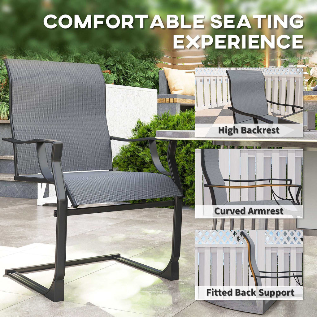 Patio Dining Chairs Set Of 2 With High Backrest, Armrest, Breathable Fabric & Metal Frame, 256LBS, Light Gray Backyard Brillance