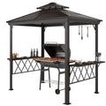 Outside Porch BBQ Cooking Pergola Canopy With 6 Hooks For Utensils And Double Venting Roof, Coffee Backyard Brillance