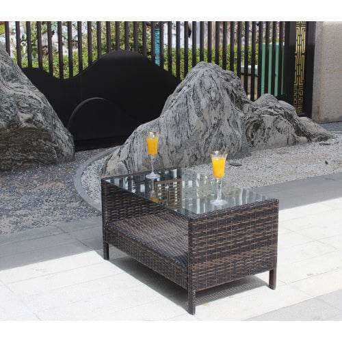 Outdoor Patio Furniture Coffee Table With Clear Tempered Glass Backyard Brillance
