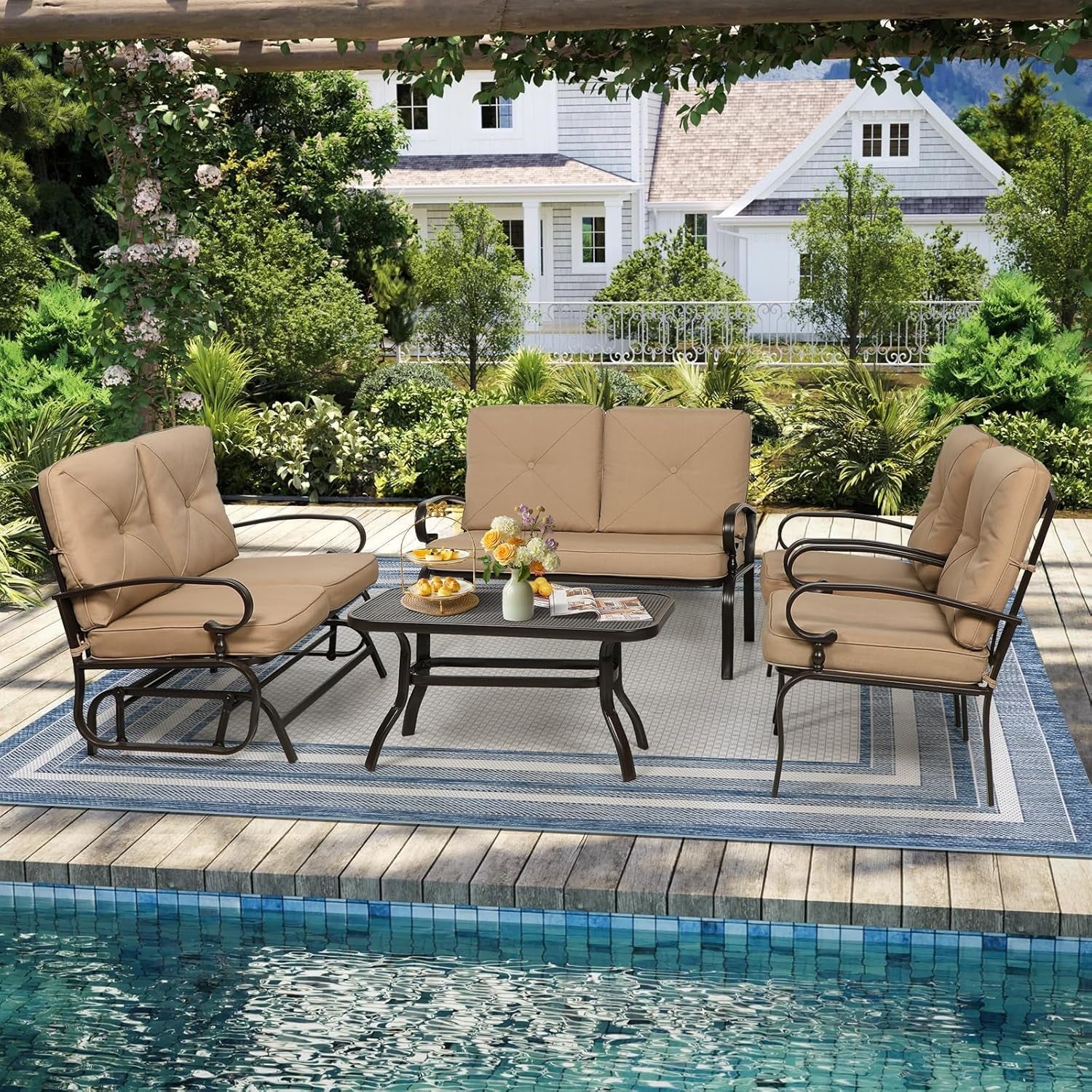 Five Piece Outdoor Metal Patio Furniture Conversation Set ShipItFurniture