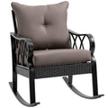 Gray outdoor wicker rocking chair with padded cushions and aluminum frame for patio and garden