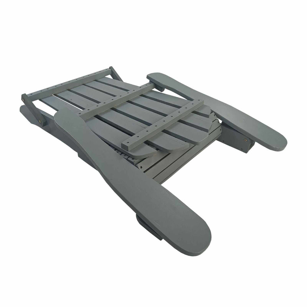 Foldable grey solid wood Adirondack chair for outdoor or indoor use