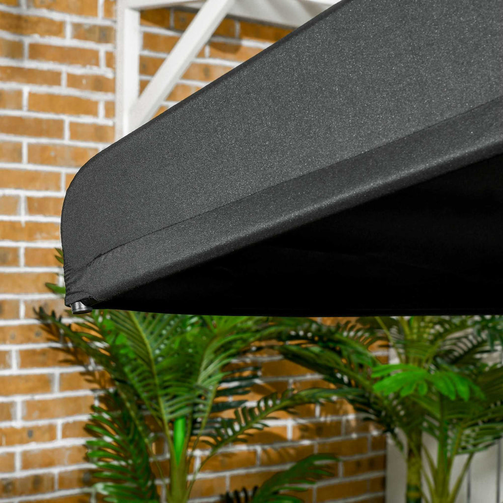 Black 3-seat patio swing chair with cushion, three throw pillows, and adjustable canopy