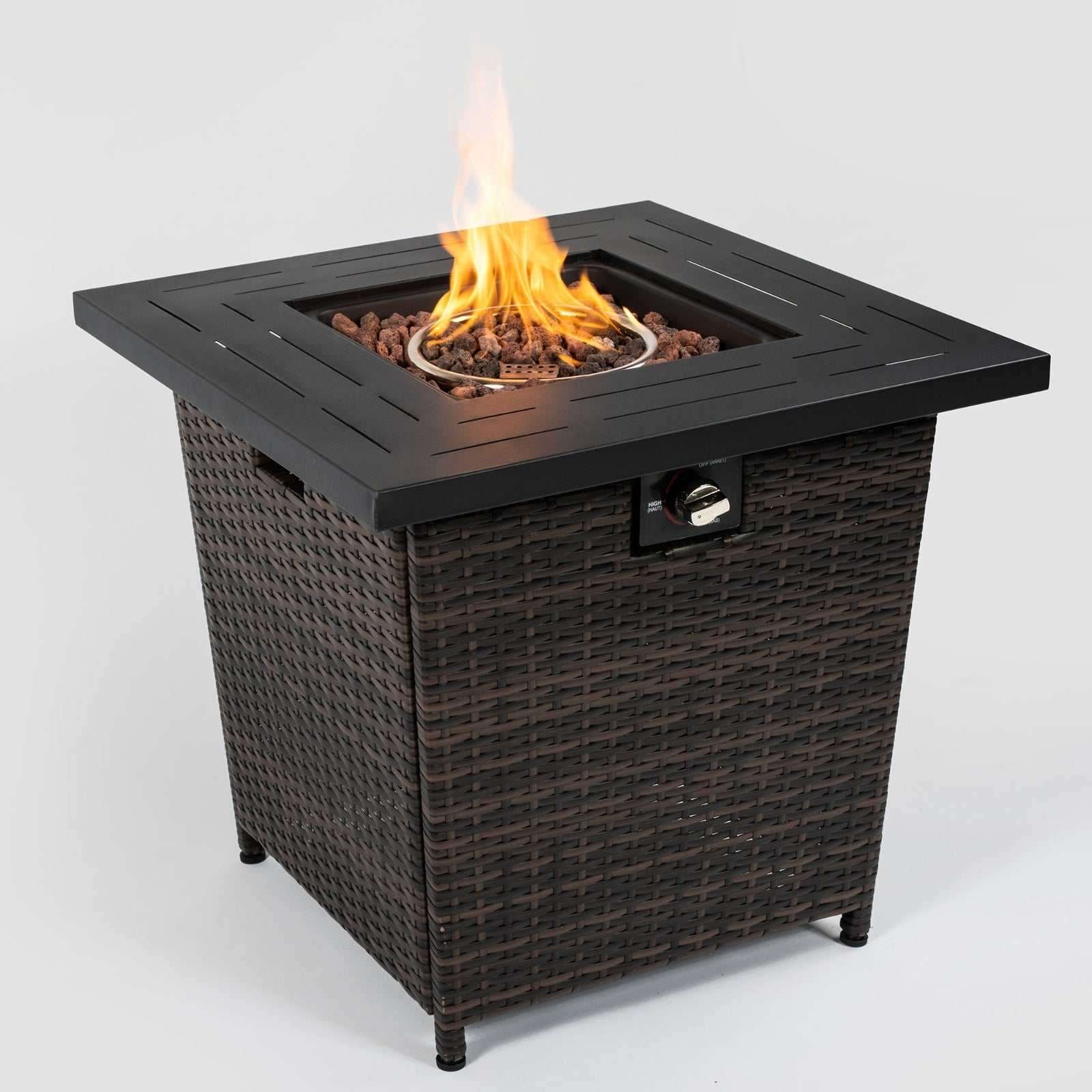 28inch Wicker Square Fire Pit Table Backyard Brillance