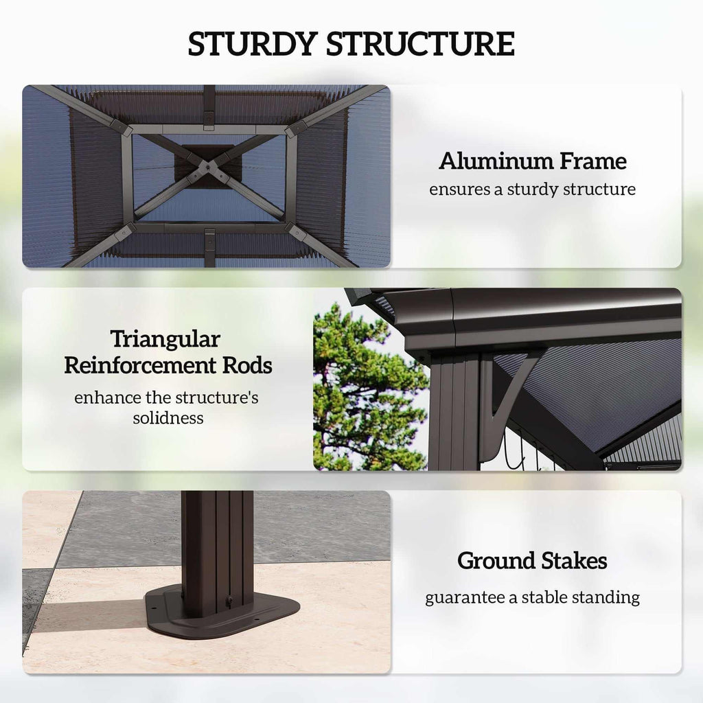 Outside Porch BBQ Cooking Pergola Canopy With 6 Hooks For Utensils And Double Venting Roof, Coffee Backyard Brillance