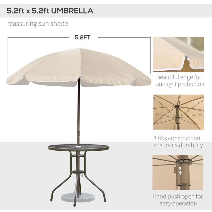 6-Piece Patio Dining Set With Umbrella, Folding Chairs &amp; Glass Table, Beige - Outdoor Meal Setup Backyard Brillance