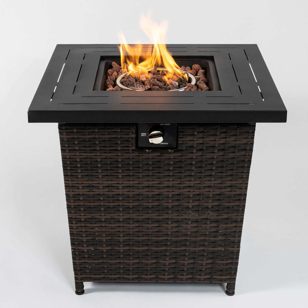 28inch Wicker Square Fire Pit Table Backyard Brillance