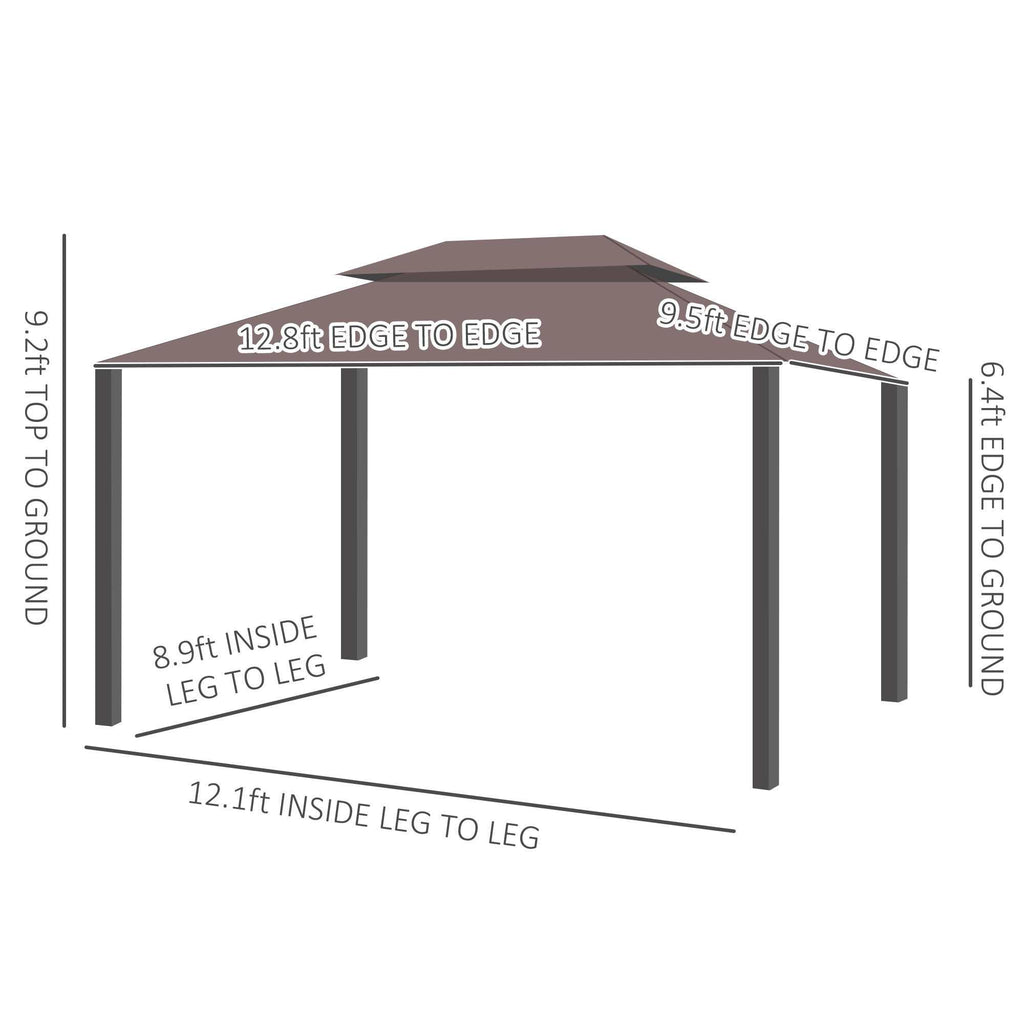 10x13 Aluminum Gazebo Patio Canopy  Outdoor Shelter With Double Roof, Netting & Curtains Backyard Brillance