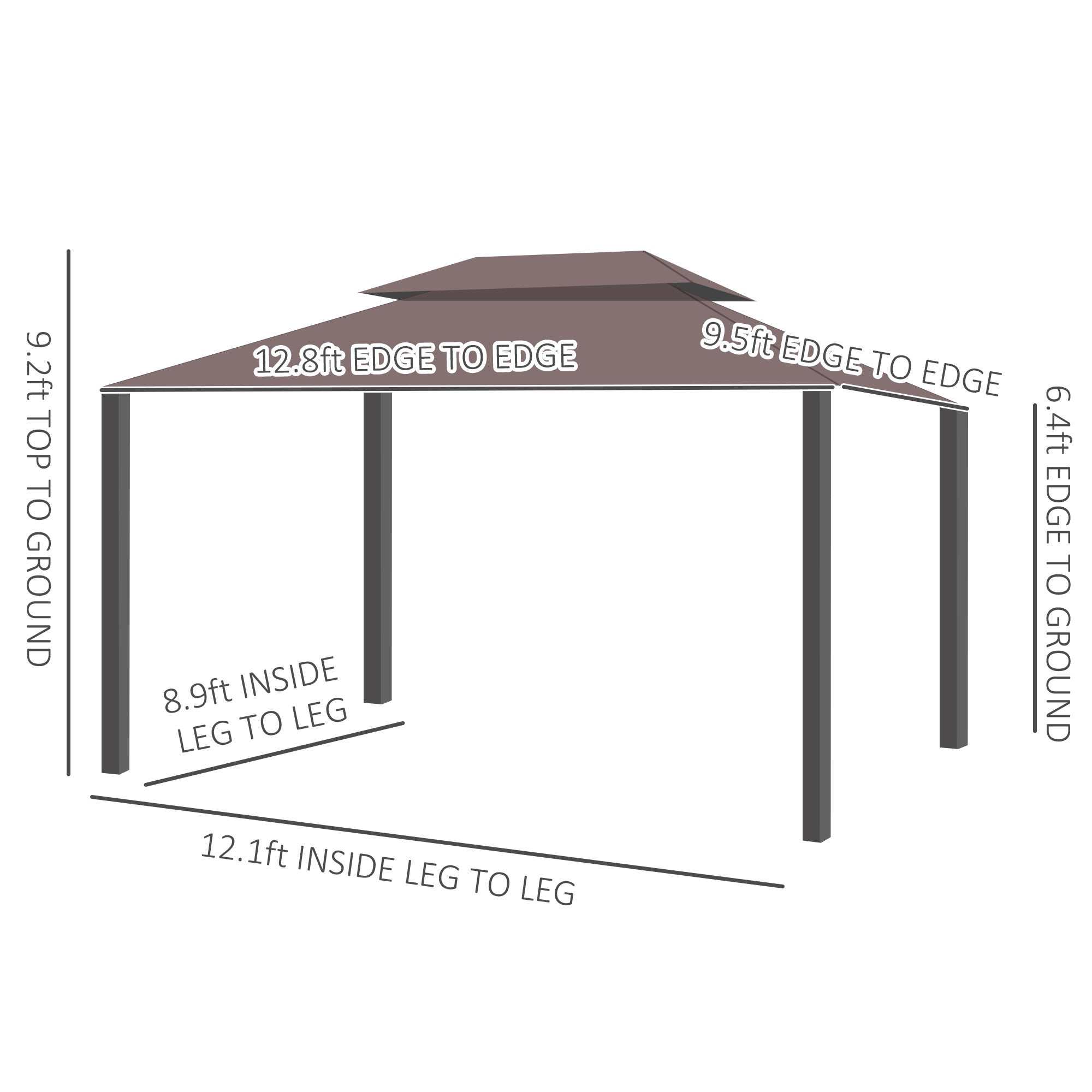 10x13 Aluminum Gazebo Patio Canopy  Outdoor Shelter With Double Roof, Netting & Curtains Backyard Brillance
