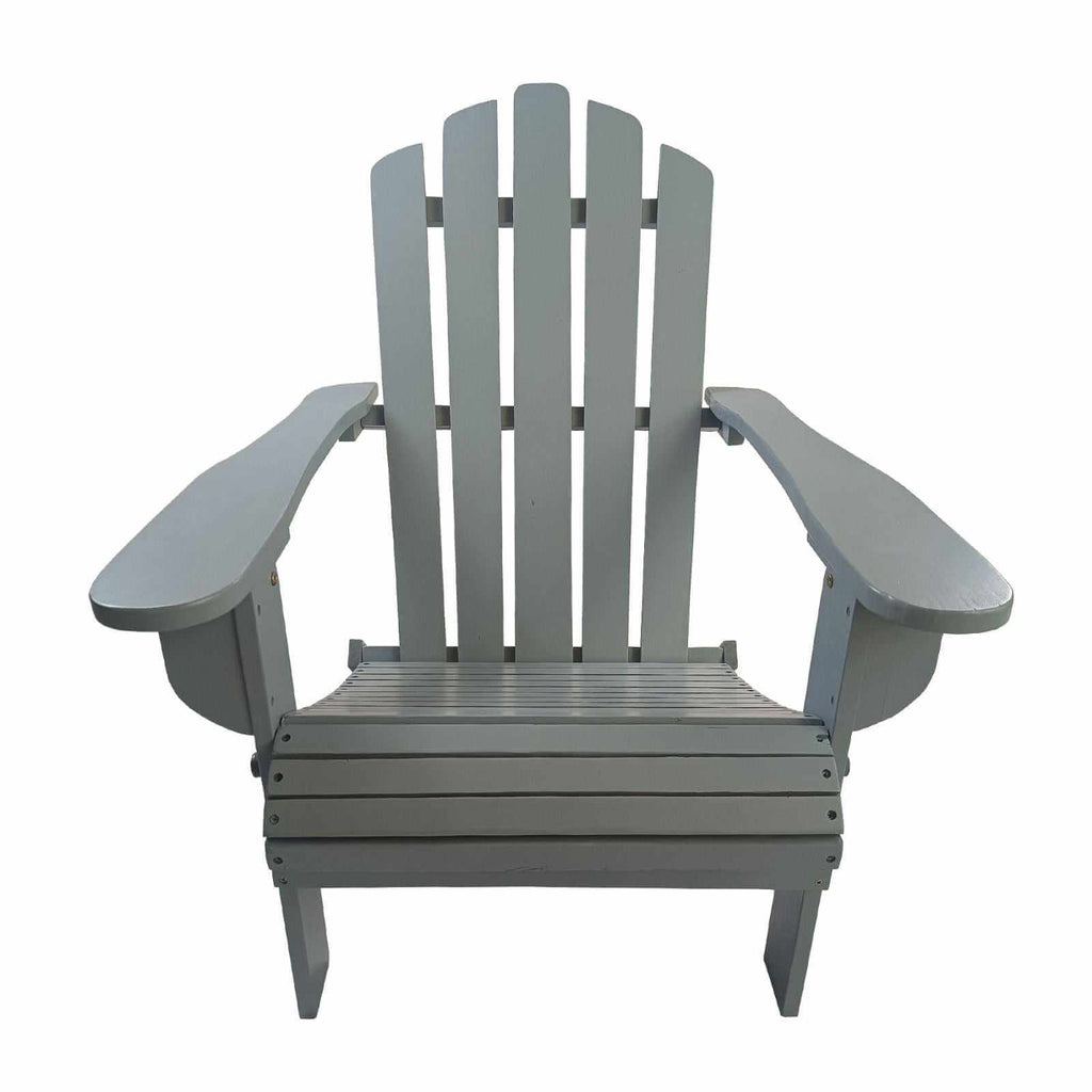 Foldable grey solid wood Adirondack chair for outdoor or indoor use