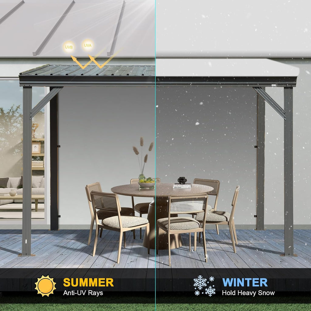 10x10 Lean To Gazebo Featuring Hardtop Galvanized Roof ShipItFurniture