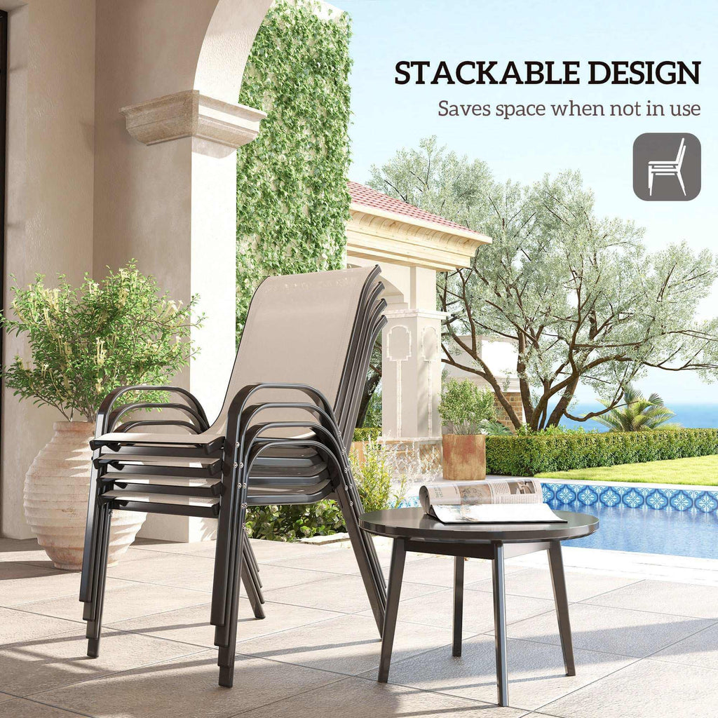 Set Of 4 Outdoor Dining Chairs, Stackable Patio Chairs With High Back, Breathable Mesh Seat For Garden Lawn, Beige Backyard Brillance