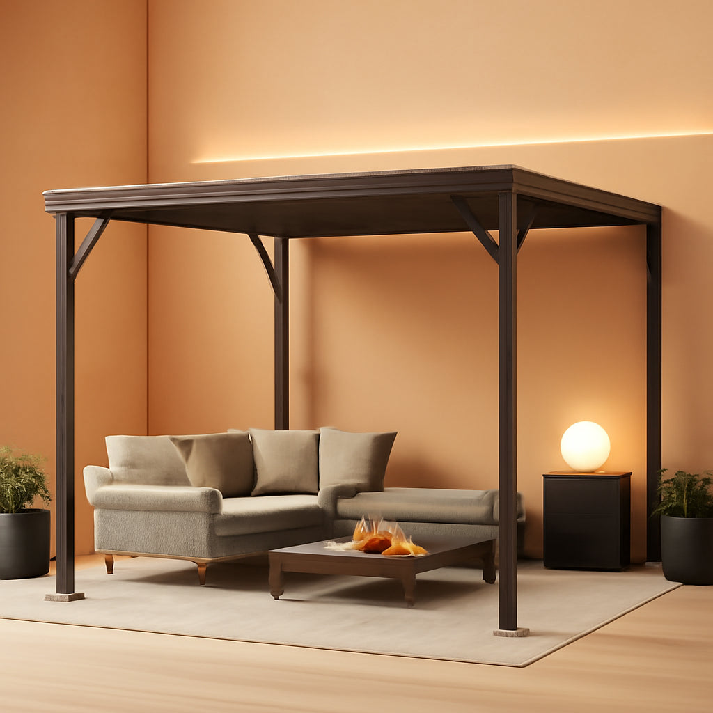 10x10 Lean To Gazebo Featuring Hardtop Galvanized Roof ShipItFurniture