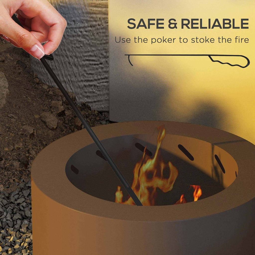 19-inch smokeless stainless steel fire pit with bronze finish and fire poker