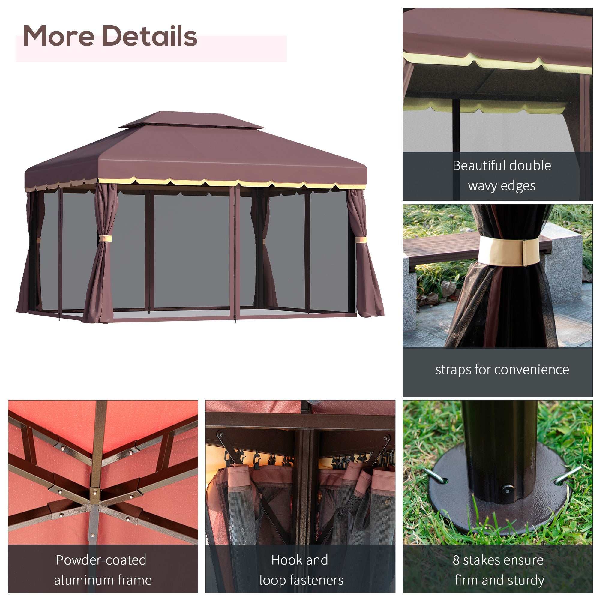 10x13 Aluminum Gazebo Patio Canopy  Outdoor Shelter With Double Roof, Netting & Curtains Backyard Brillance