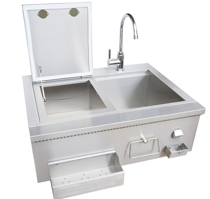 Kokomo 30-inch built-in bartender cocktail station with sink, ice chest, and bottle opener